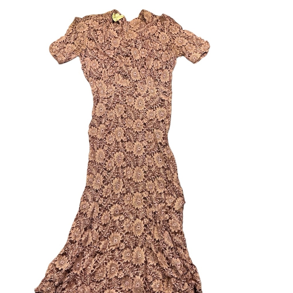 Vintage 1949s/50s Mise Modes dusty rose semi sheer lace dress